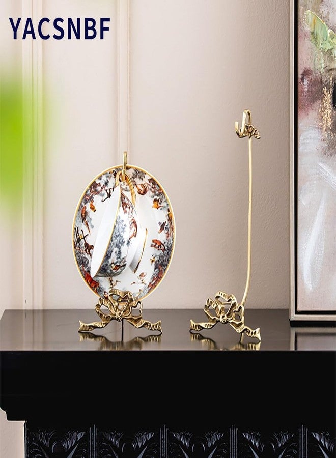 YACSNBF 1Pcs Brass Teacup and Saucer Display Stand,Teacup Holder Stand for Display,Antique Coffee Cup Mug Holder for one Cup, Gold. (Small) - Image 3